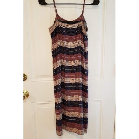 Soo Yung Lee RARE Vintage Silk Dress Striped Sz 8 Hong Kong Blue Brown Sundress - Picture 3 of 15